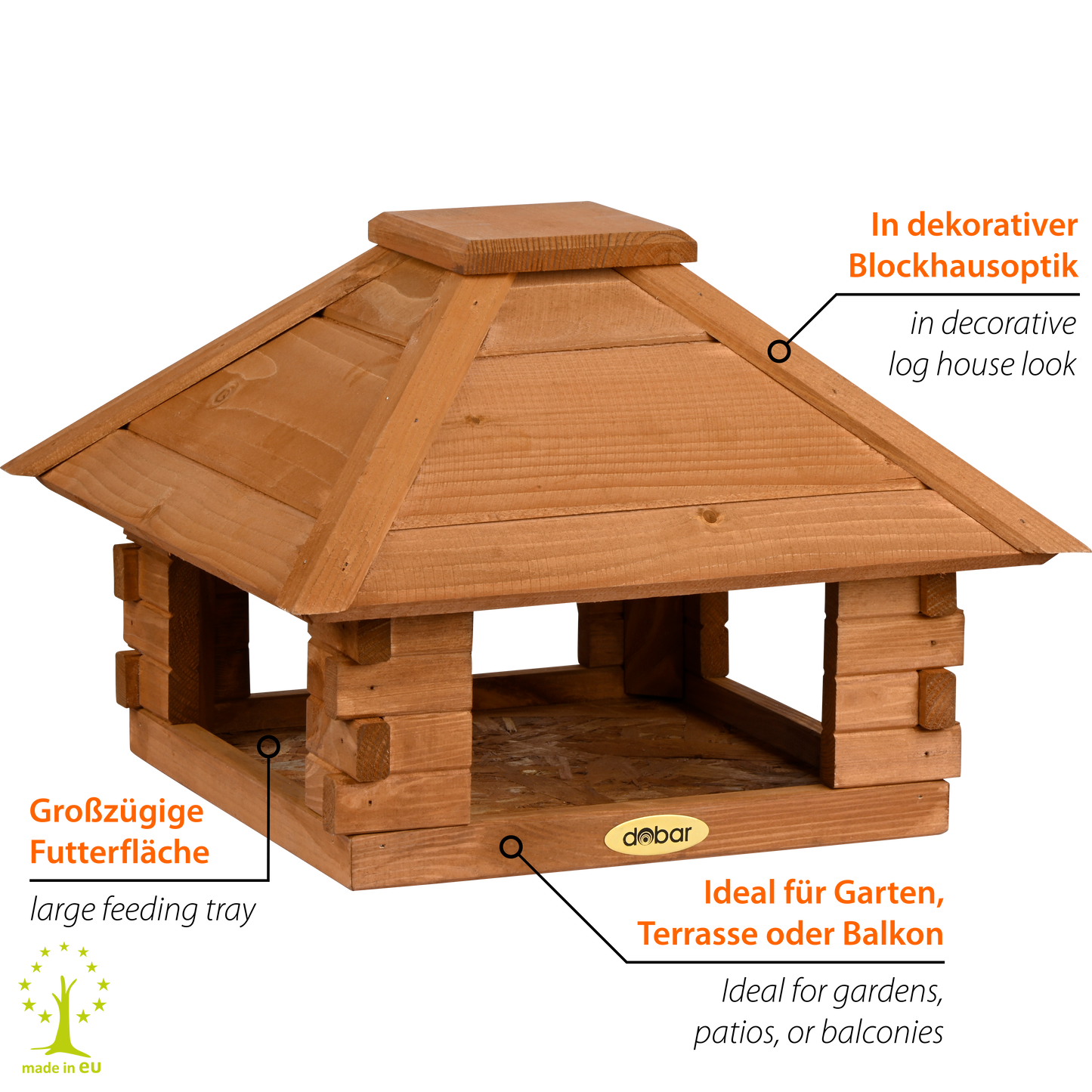 Vogelhaus Blockhaus 4-eckig, Holzdach