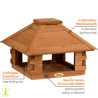 Vogelhaus Blockhaus 4-eckig, Holzdach