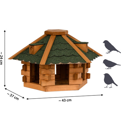 Vogelhaus Blockhaus 6-eck, Bitumendach, Grün