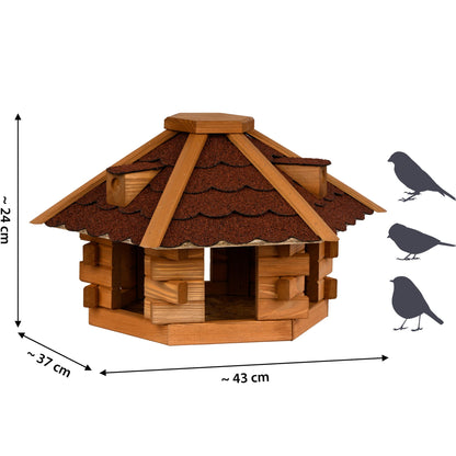 Vogelhaus Blockhaus 6-eck, Bitumendach, Rot