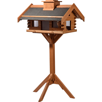 LUXUS-VOGELHAUS® XXL-Vogelvilla "Blockhaus Gipfel" mit wetterfestem Kiefernholz und robustem Ständer.
