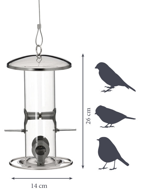 Robuste Futtersäule mit Anflugring und zwei Futteröffnungen
