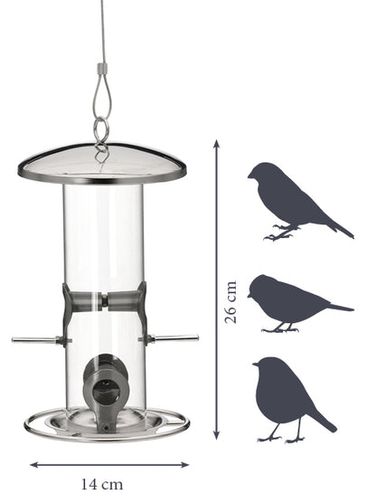 Robuste Futtersäule mit Anflugring und zwei Futteröffnungen
