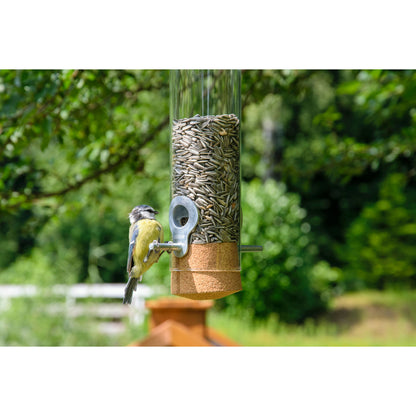 Exklusive Vogelfuttersäule aus Glas mit abnehmbaren Naturkork-Verschluss
