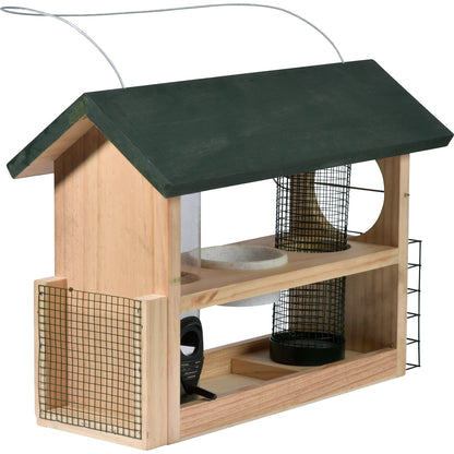 Multifunktionale Futterstelle aus FSC®-zertifiziertem Holz und Edelstahl.
