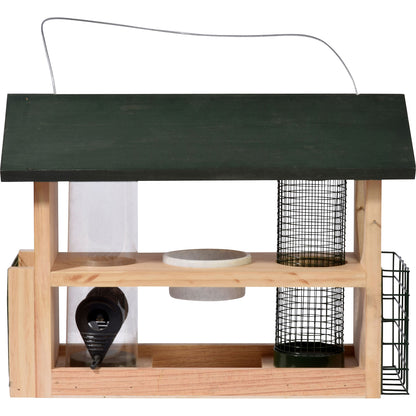 LUXUS-VOGELHAUS „7-in-1“ Futterstation mit verschiedenen Futterplätzen für Vögel.
