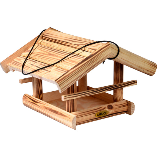 LUXUS-VOGELHAUS „Quemado“ – Rustikales Vogelfutterhaus aus FSC®-zertifiziertem Kiefernholz, geflammt.
