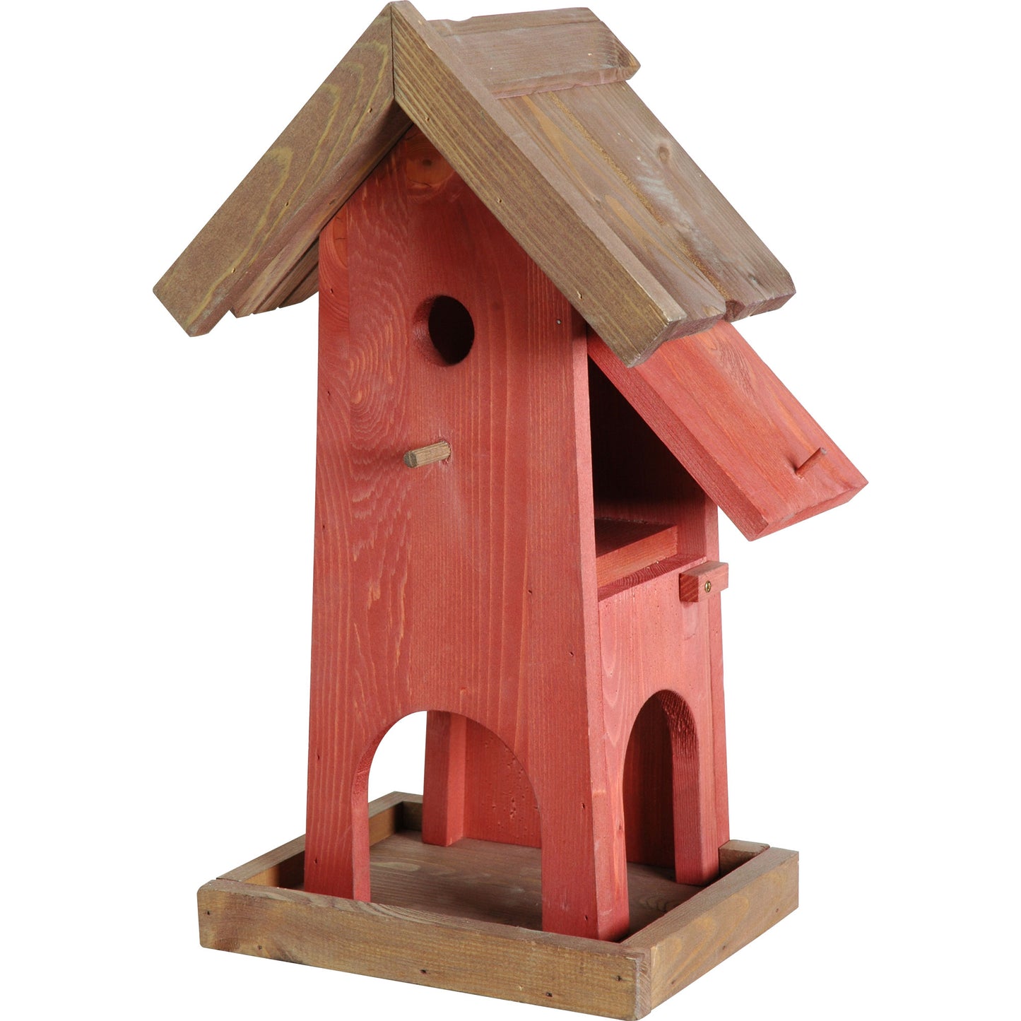 Stilvolles Vogelhaus "Red House", kombiniert Nistkasten und Futterplatz, in Rot/Braun, 26,5x18,5x45 cm
