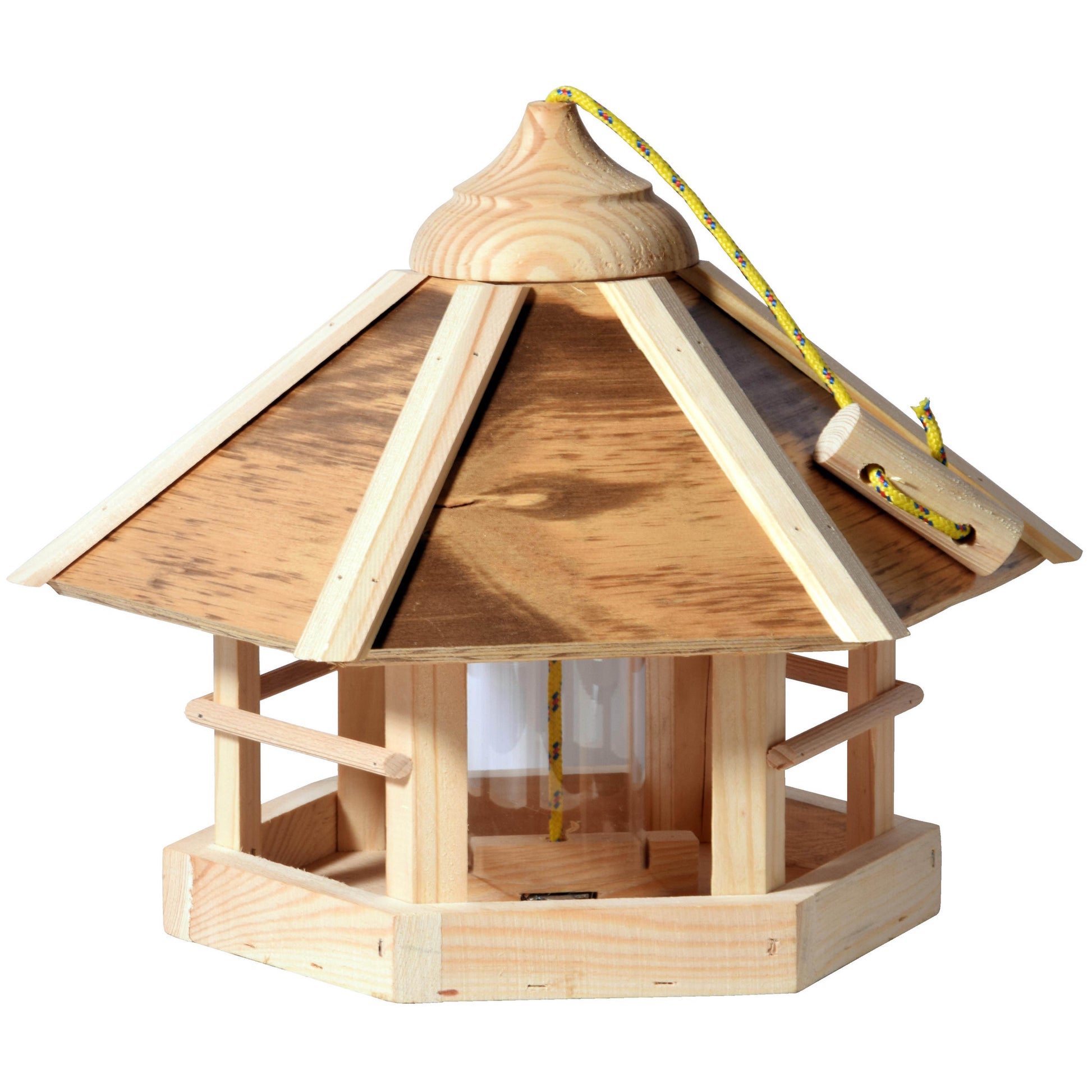 LUXUS-VOGELHAUS „Camouflage“ – Wetterfestes Vogelhaus aus imprägniertem Kiefernholz mit Acrylglassilo.
