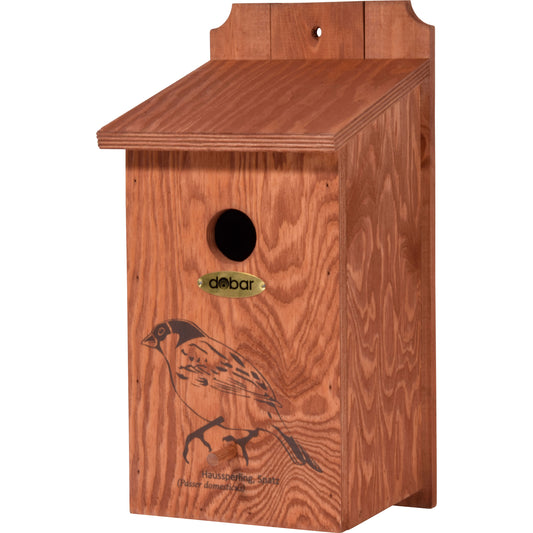 Art. 22364FSCe - Nistkasten mit Siebdruckmotiv "Haussperling" Ø 35mm - Luxus-Vogelhaus.de