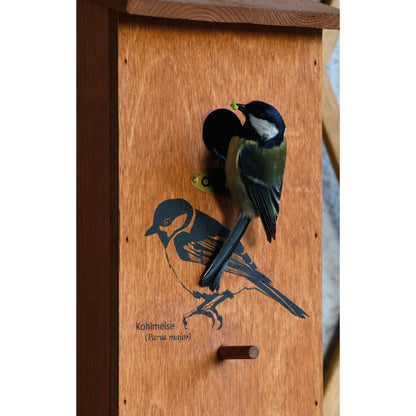 Art. 22365FSCe - Nistkasten mit Siebdruckmotiv "Kohlmeise" Ø 32 mm - Luxus-Vogelhaus.de