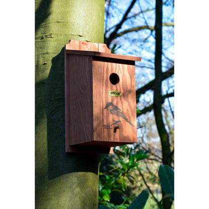 Art. 22365FSCe - Nistkasten mit Siebdruckmotiv "Kohlmeise" Ø 32 mm - Luxus-Vogelhaus.de