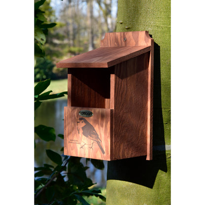 Vogelhaus aus FSC®-zertifiziertem Kiefernholz mit Rotkehlchen-Motiv
