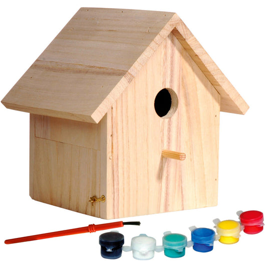 DIY Nistkasten Bastel-Set aus FSC®-zertifiziertem Kiefernholz, zum Selberbauen und Bemalen, inkl. Farben und Pinsel.