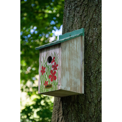 LUXUS-VOGELHAUS® Meisenkasten aus nachhaltigem Kiefernholz mit dekorativem Design, ideal für naturnahe Gärten.