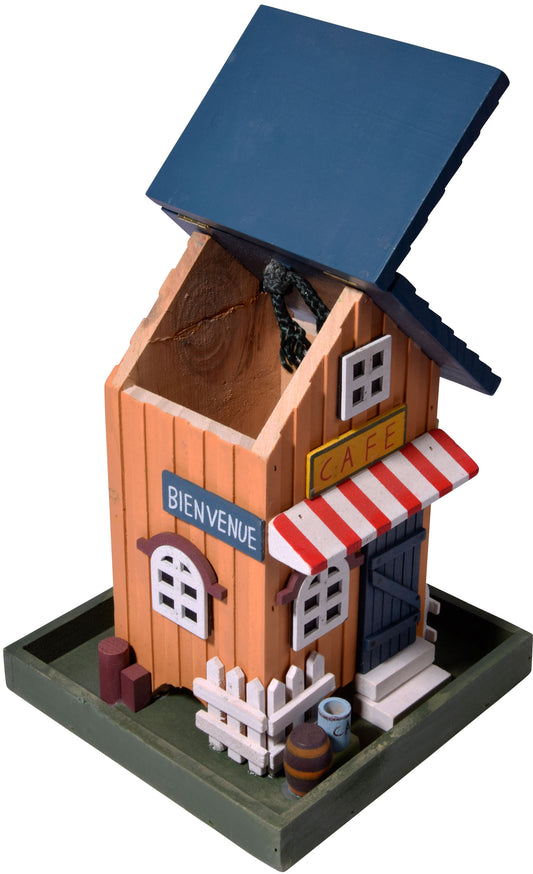 Farbiges Vogelfutterhaus im Western-Stil – Hängende Futterstation aus nachhaltigem Holz, ideal für Wildvögel.