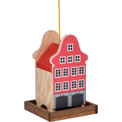 LUXUS-VOGELHAUS Deko-Vogelhaus „Rothenburg“ – Aus FSC®-zertifiziertem Kiefernholz, mit Futtertablett und roter Fassade.
