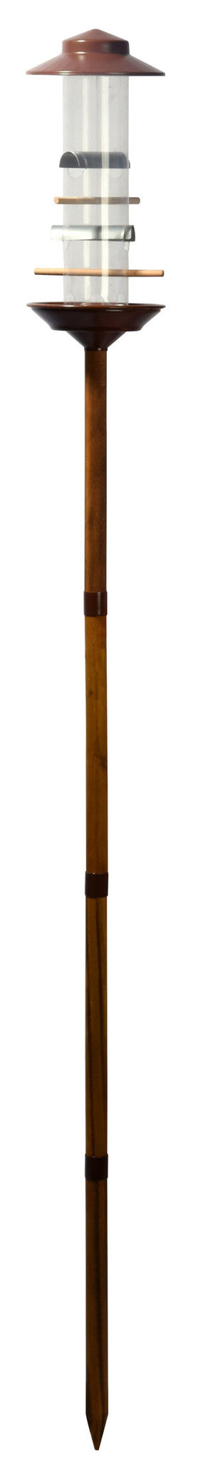 Robuste Futtersäule mit großer Futterschale und Anflugstangen für Vögel
