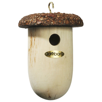LUXUS-VOGELHAUS® Nistkasten im Eichel-Design mit abnehmbarem Rindendach und Ø28 mm Einflugloch.
