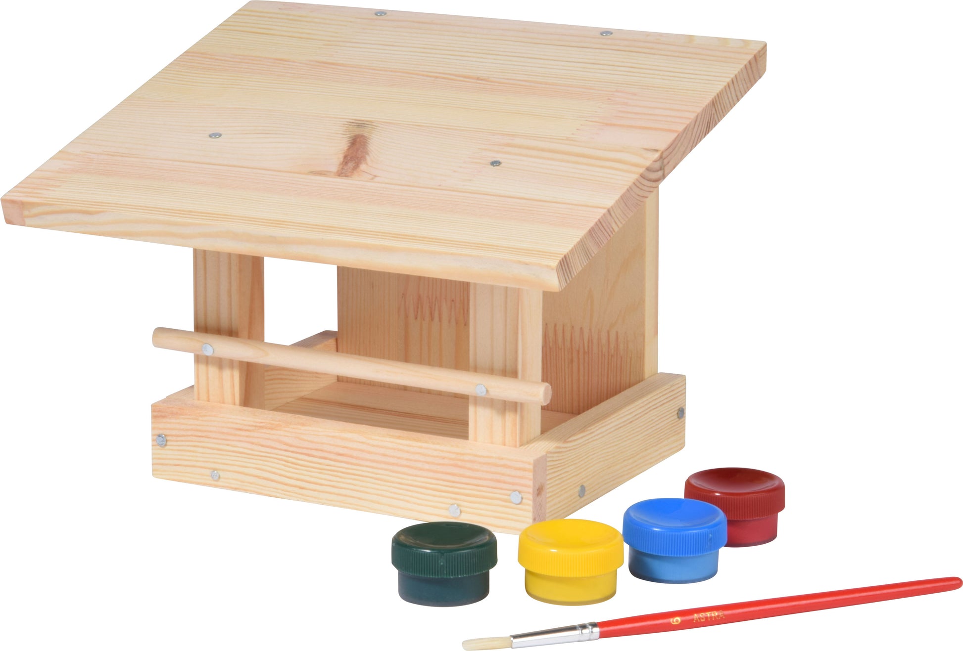 LUXUS-VOGELHAUS Vogelhaus Mal- und Bastelset – Kreatives Set aus Kiefernholz mit 4 Farben und Pinsel.
