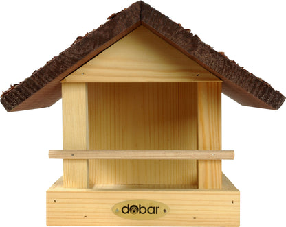 Art. 38120FSCe - FSC® Futterhaus klein aus Holz mit Rindendach - Luxus-Vogelhaus.de