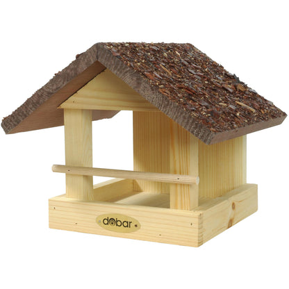 Art. 38120FSCe - FSC® Futterhaus klein aus Holz mit Rindendach - Luxus-Vogelhaus.de