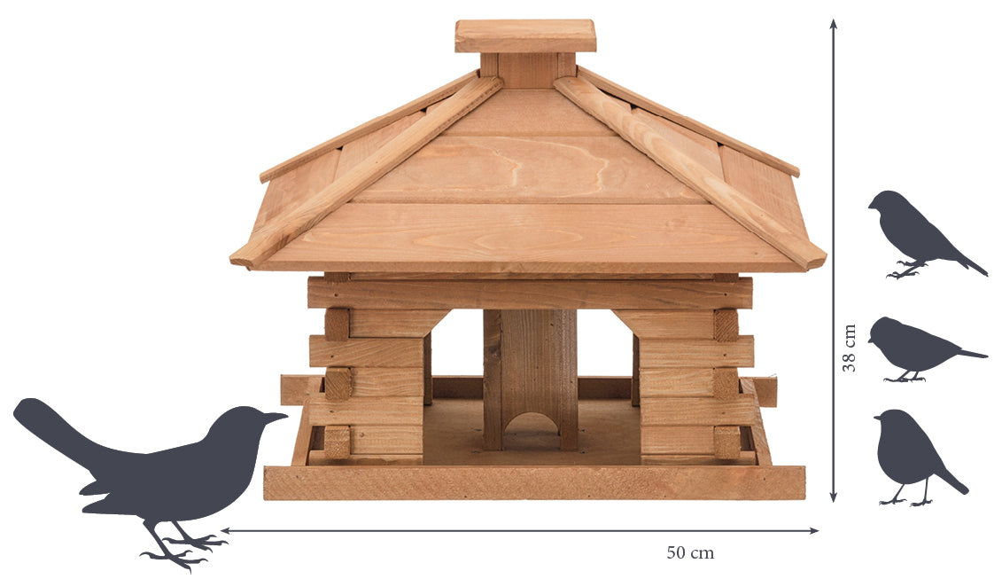 Art. 45300e - Quadratisches Vogelhaus Rustikal mit Holzdach - Kiefer - Luxus-Vogelhaus.de