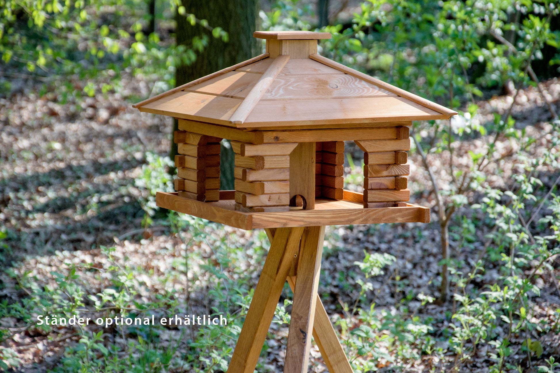 Art. 45300e - Quadratisches Vogelhaus Rustikal mit Holzdach - Kiefer - Luxus-Vogelhaus.de