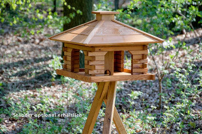 Art. 45300e - Quadratisches Vogelhaus Rustikal mit Holzdach - Kiefer - Luxus-Vogelhaus.de
