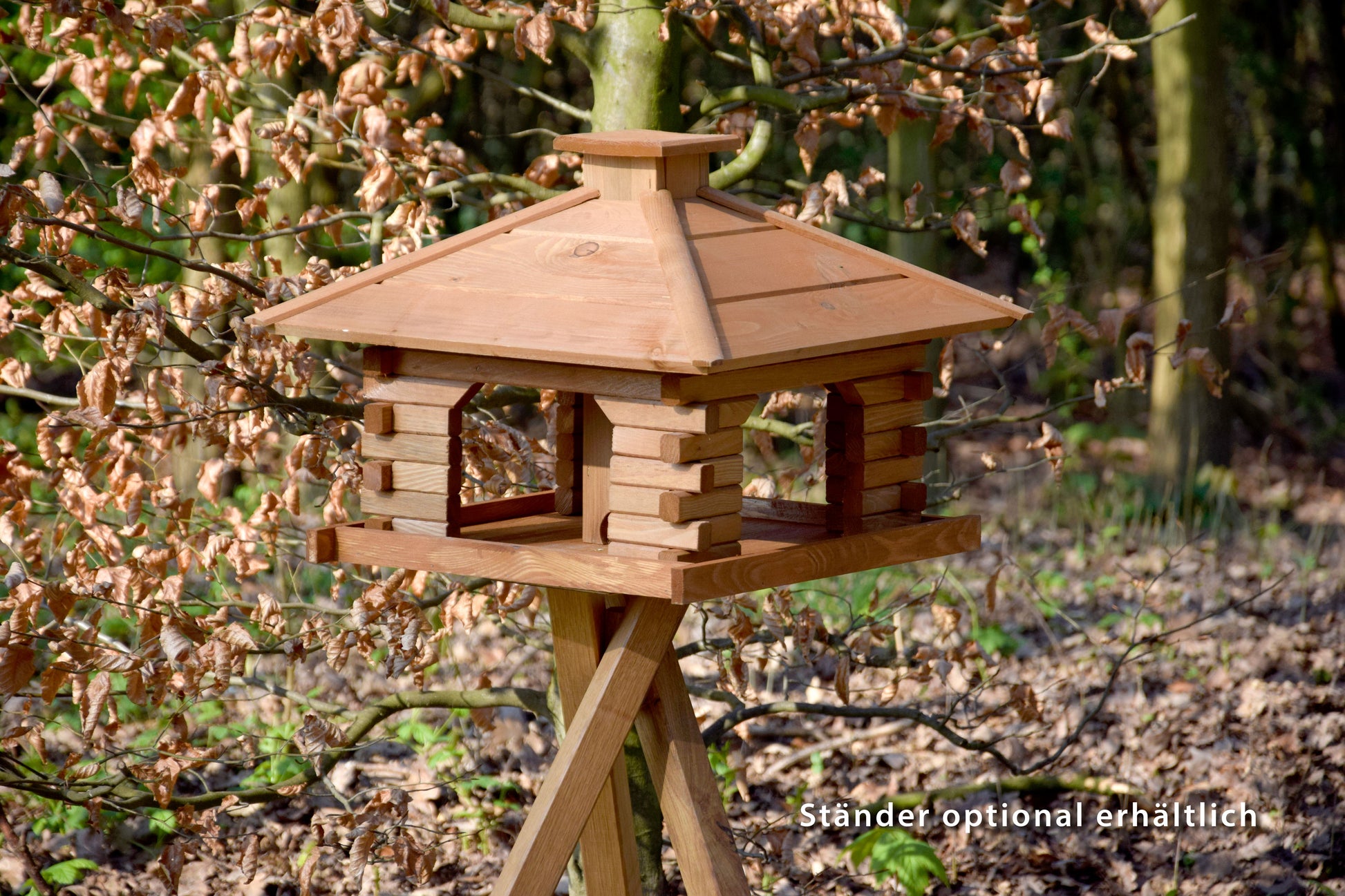 Art. 45300e - Quadratisches Vogelhaus Rustikal mit Holzdach - Kiefer - Luxus-Vogelhaus.de