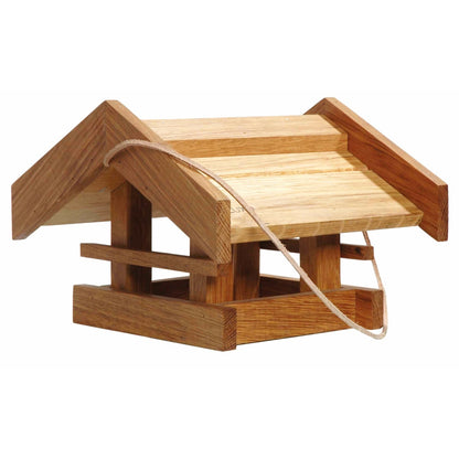 Art. 46036e - Solides Eiche-Vogelfutterhaus "Basis" mit Lederkordel - Luxus-Vogelhaus.de
