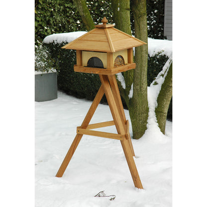 Vogelfutterhaus "4 Schubladen" aus massivem Eichenholz – Praktische Futterstation mit UV-Schutz - Luxus-Vogelhaus.de