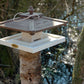 Vogelhaus "Antikfinish" mit Futtersilo und Lederkordel aus Massiv-Holz