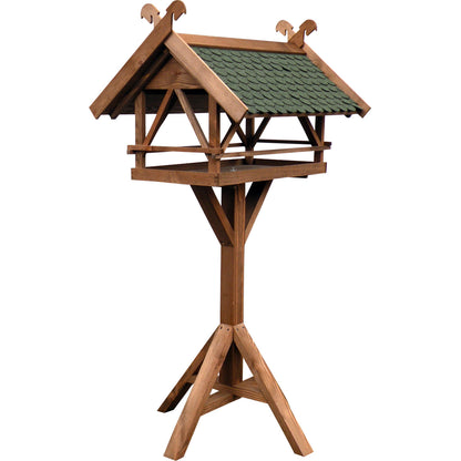 LUXUS-VOGELHAUS® Vogelfutterhaus "Westfalen" aus wetterfestem Kiefernholz mit Bitumenschindeln und stabiler Standfestigkeit.
