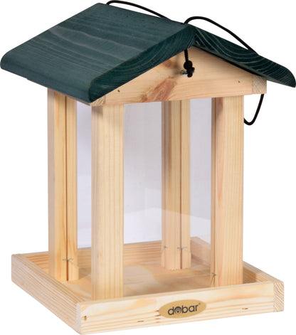 Wetterfestes Vogelfutterhaus aus Kiefernholz mit reißfester Kordel, perfekt für den Garten.
