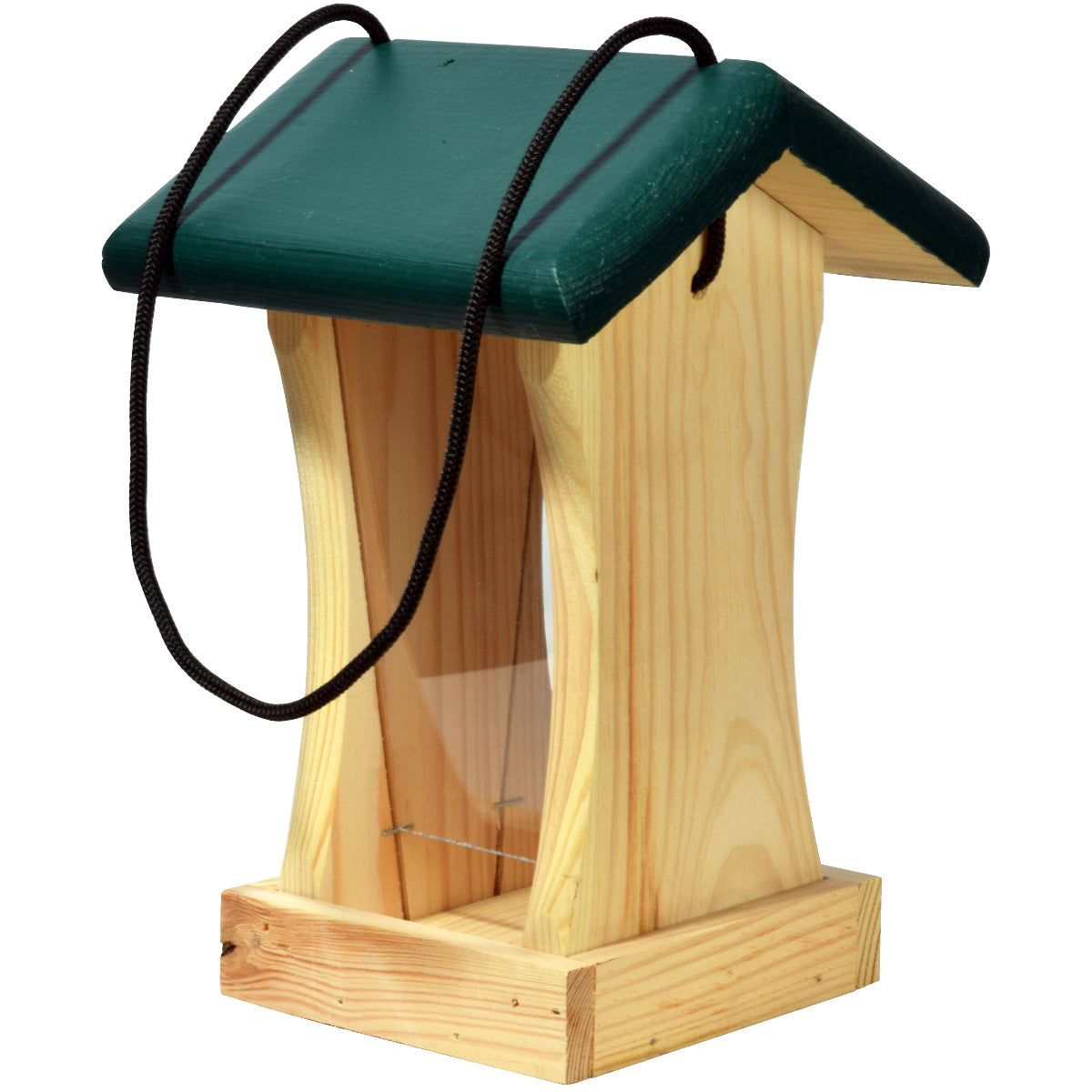 Kleine Vogelfutterstation mit grünem Dach und Acrylglasschutz
