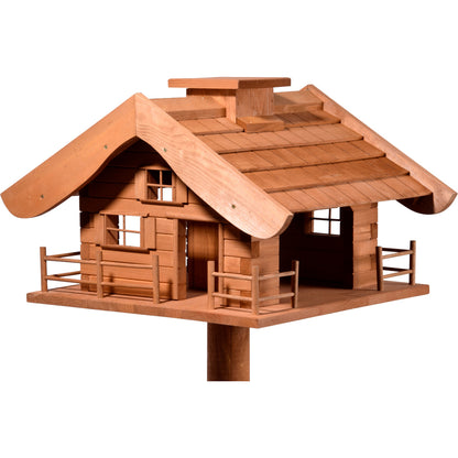LUXUS-VOGELHAUS® XXL Vogelfutterhaus "Almhütte" aus wetterfest lasiertem Kiefernholz mit robustem Ständer.
