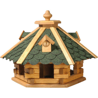 LUXUS-VOGELHAUS® XXL Vogelfutterhaus im Blockhaus-Stil aus wetterfest imprägniertem Kiefernholz mit Bitumendach.
