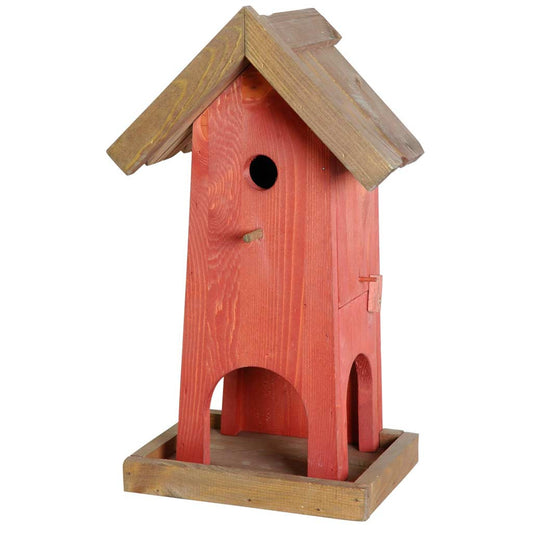 Vogelhaus "Red House" in Rot/Braun, vielseitig als Nistkasten und Futterhaus, mit praktischer Öffnungsklappe