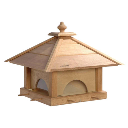 Vogelfutterhaus "4 Schubladen" aus massivem Eichenholz – Praktische Futterstation mit UV-Schutz - Luxus-Vogelhaus.de
