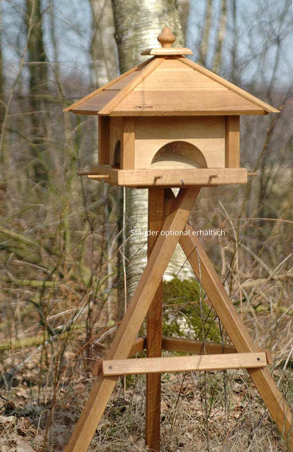 Vogelfutterhaus "4 Schubladen" aus massivem Eichenholz – Praktische Futterstation mit UV-Schutz - Luxus-Vogelhaus.de