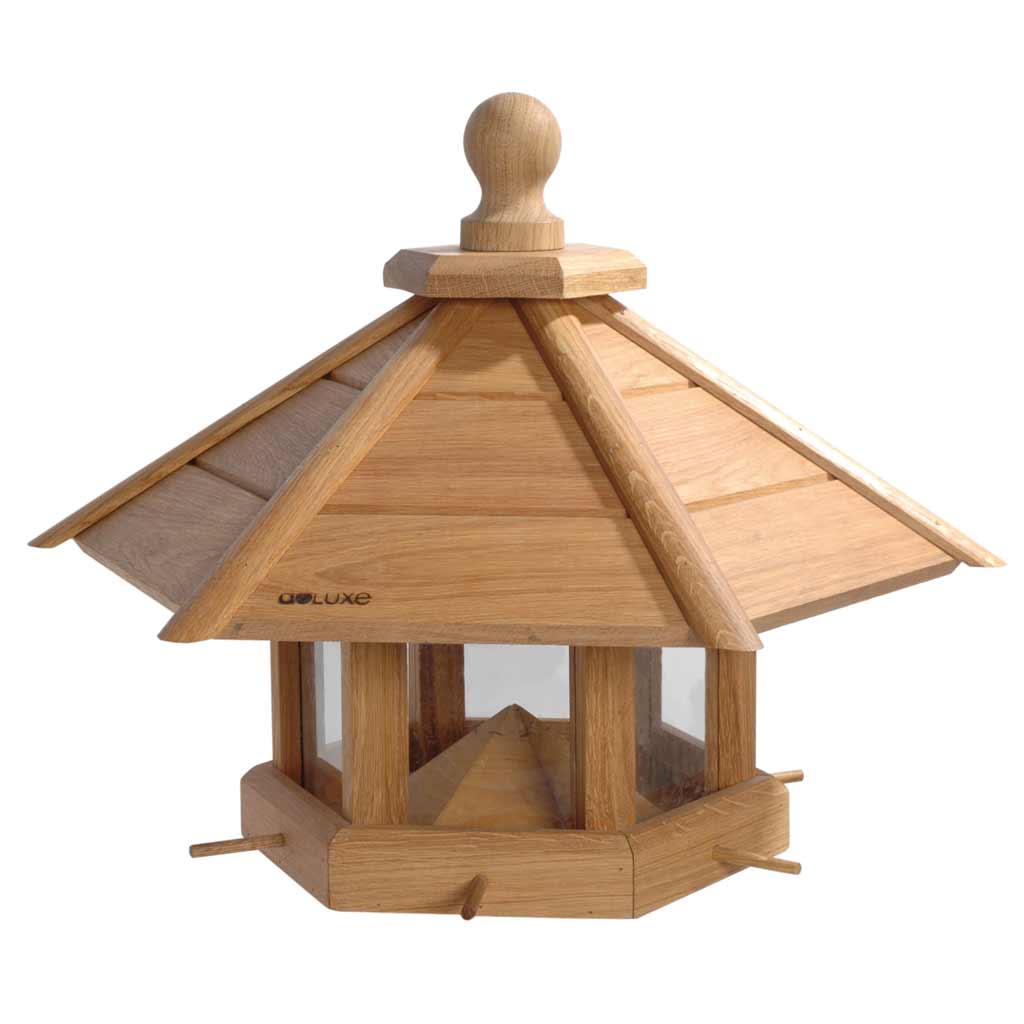 Vogelfutterhaus "Anflug" aus massivem Eichenholz – Robustes Vogelhaus mit UV-Schutz - Luxus-Vogelhaus.de