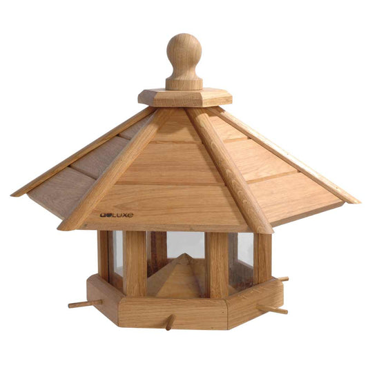 Vogelfutterhaus "Anflug" aus massivem Eichenholz – Robustes Vogelhaus mit UV-Schutz - Luxus-Vogelhaus.de