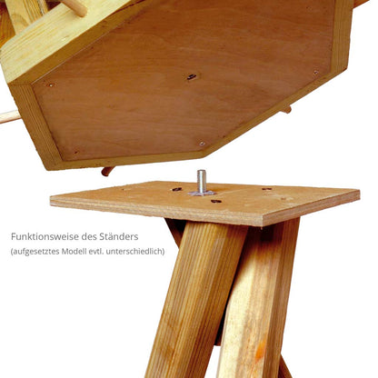 Dreibeiniger Kiefernholz-Ständer für traditionelle Vogelfutterhäuser
